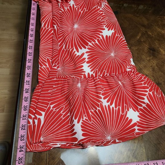 J Crew Dress Womens S Red Orange Floral Ruffle Flutter Sleeveless Keyhole Sun - Picture 8 of 12